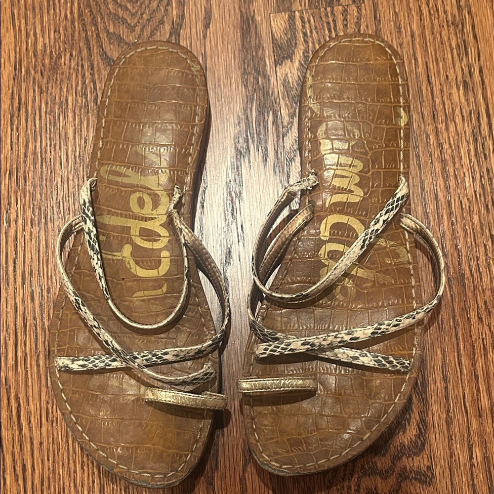Sam Edelman Croc-Embossed Brown Sandals